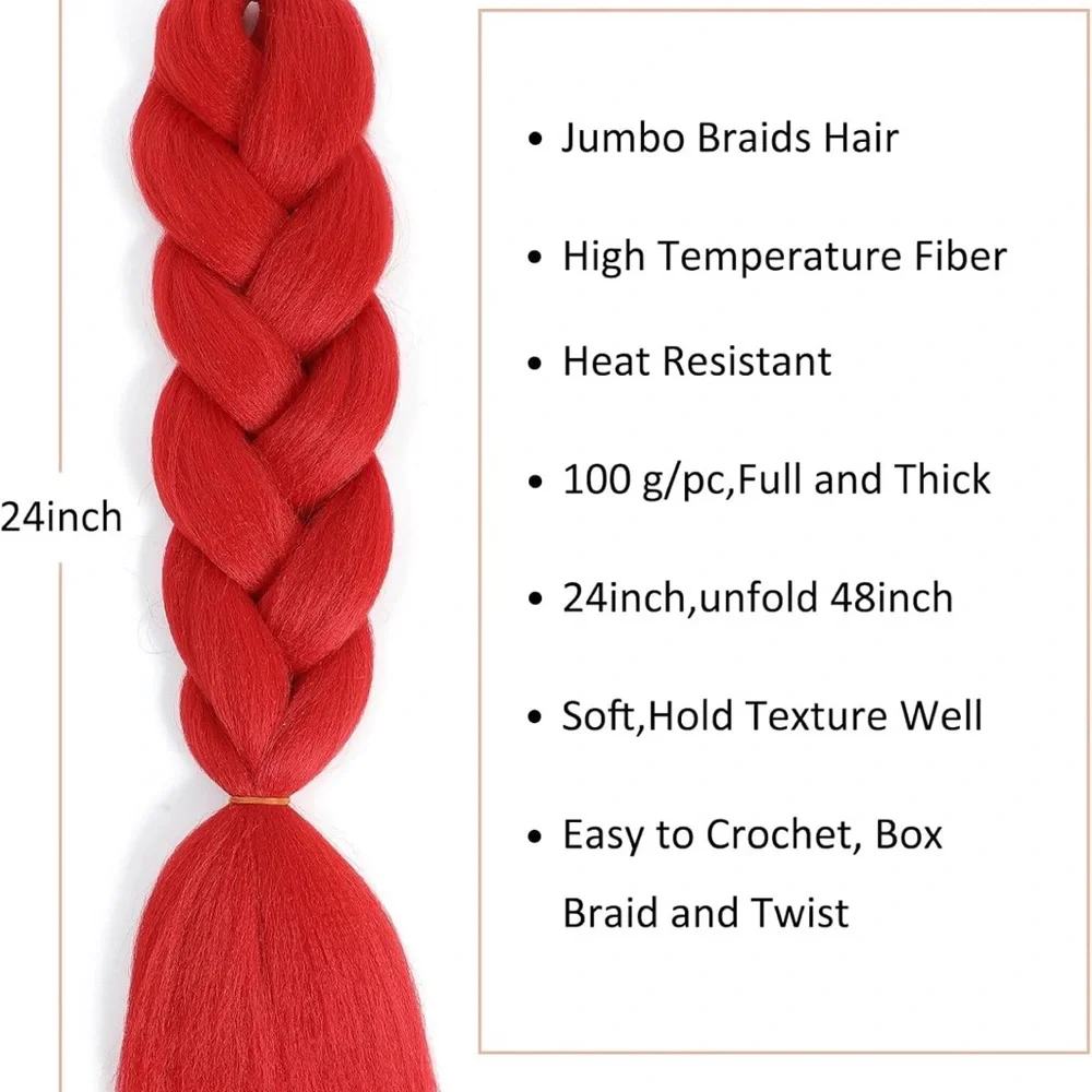 Red JUMBO Braiding Hair Extension for Rave Braids 24”